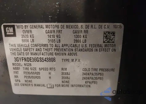 2016 Cadillac Srx Premium Collection z USA, uszkodzony, nr VIN 3GYFNDE36GS543808